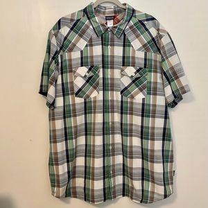 Vintage Patagonia Plaid Button Front Short Sleeve Shirt Trees Embroidered